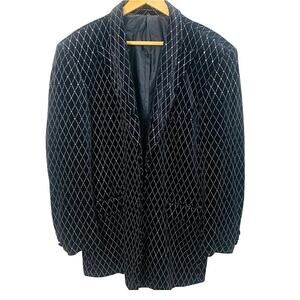 IL Canto 38R Mens Velvet Sparkling Glittery Diamond Pattern Blazer Jacket Formal